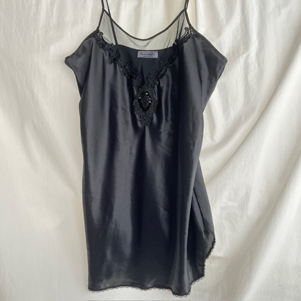 Satin Shortie Baby Doll Lingerie Sleepwear With Sequins/Lace Size L Lucie Ann II